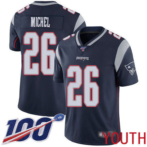 New England Patriots Football #26 Vapor Untouchable 100th Season Limited Navy Blue Youth Sony Michel Home NFL Jersey